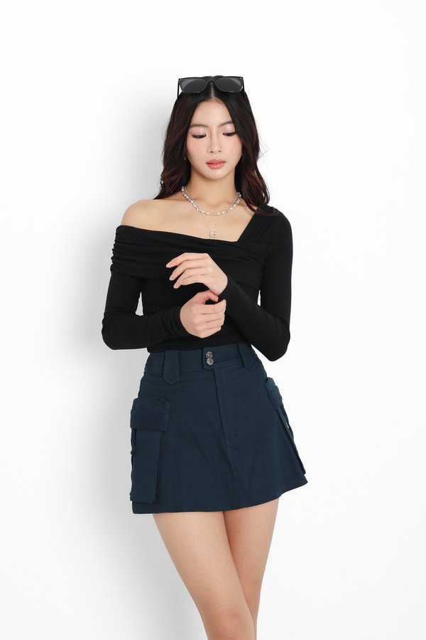 *TPZ* RIVELLE DENIM CARGO SKORTS (REGULAR) IN MIDNIGHT TEAL