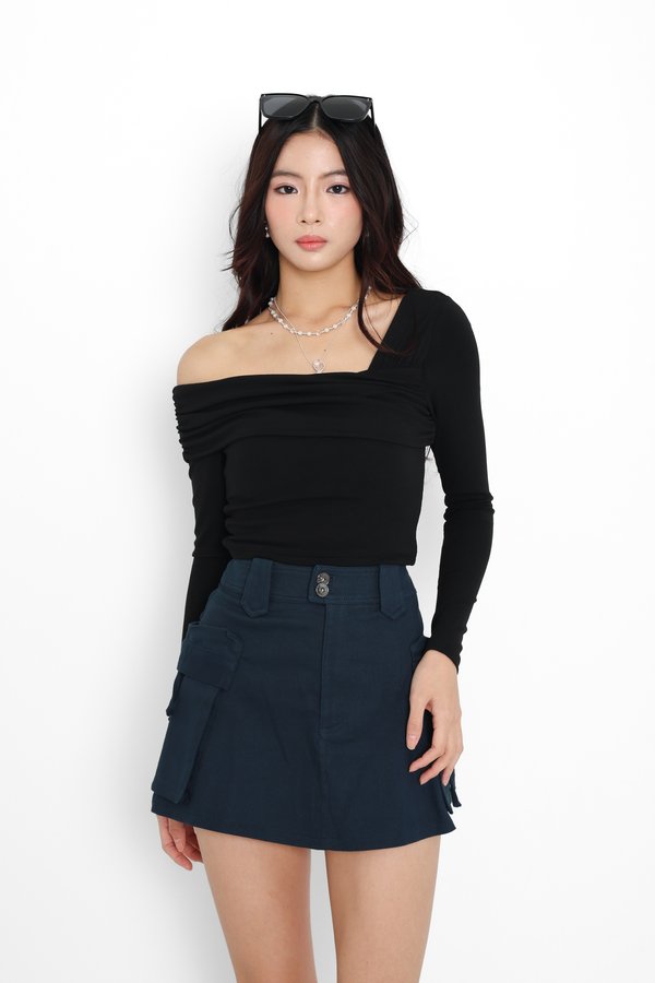 *TPZ* RIVELLE DENIM CARGO SKORTS (PETITE) IN MIDNIGHT TEAL