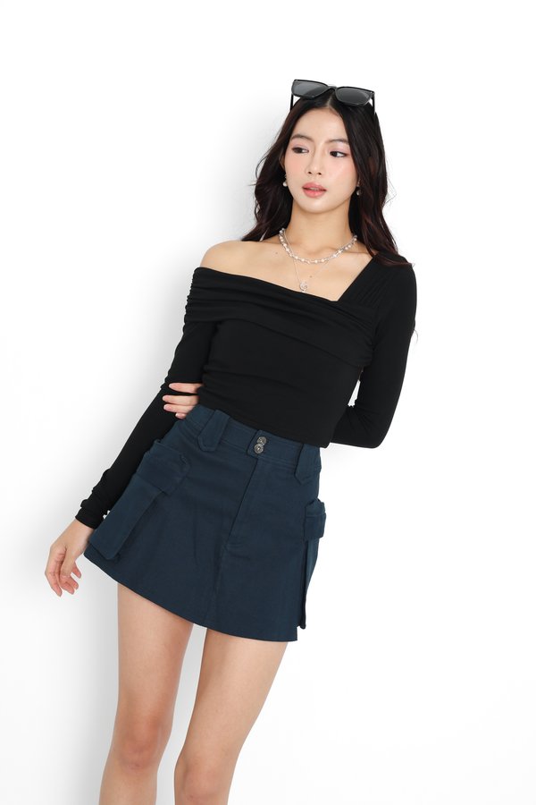 *TPZ* RIVELLE DENIM CARGO SKORTS (PETITE) IN MIDNIGHT TEAL