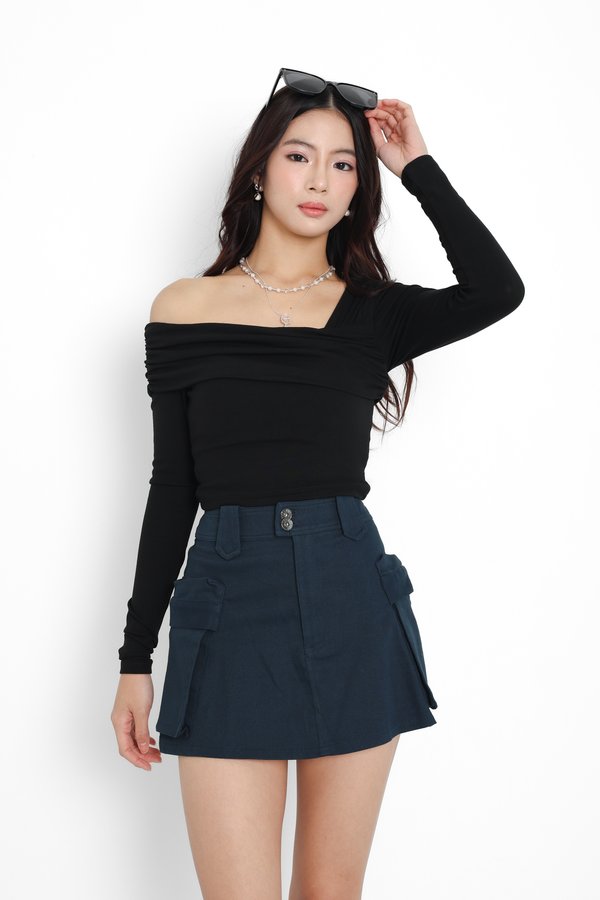 *TPZ* RIVELLE DENIM CARGO SKORTS (REGULAR) IN MIDNIGHT TEAL