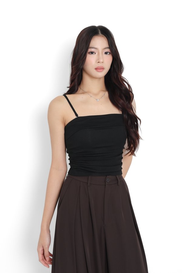 *TPZ* PERFECT CLASSY RUCHED TOP IN BLACK