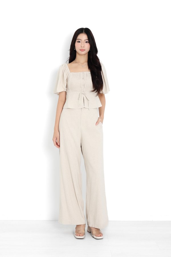 (PO ETA: END JULY) *TPZ* PEBBLE LINEN FLUTTER TOP IN LINEN BEIGE