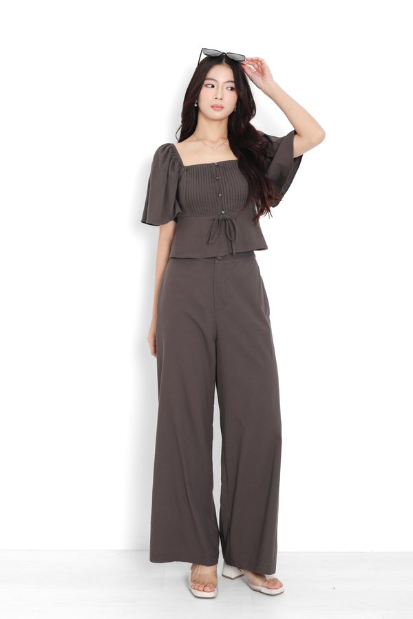 (PO ETA: END JULY) *TPZ* PEBBLE LINEN FLUTTER TOP IN FRIGGIN BROWN