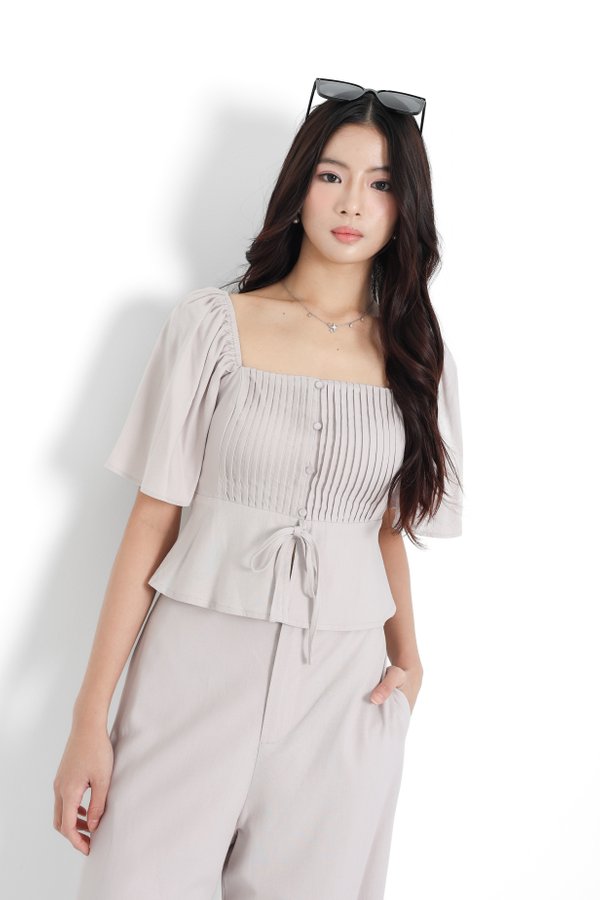 (PO ETA: END JULY) *TPZ* PEBBLE LINEN FLUTTER TOP IN LILAC GREY