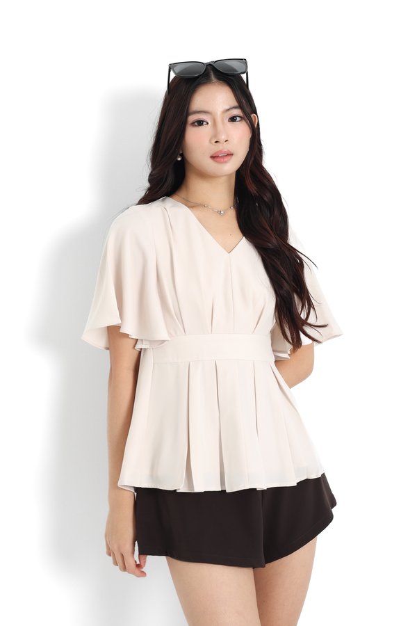 *TPZ* JO FLUTTER SLEEVES TOP 2.0 IN IVORY PEARL