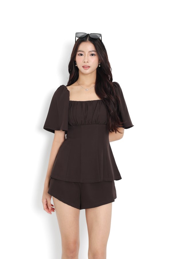 (PO ETA: MID JULY) *TPZ* JACE FLUTTER SLEEVES LONGLINE TOP IN FRIGGIN' BROWN