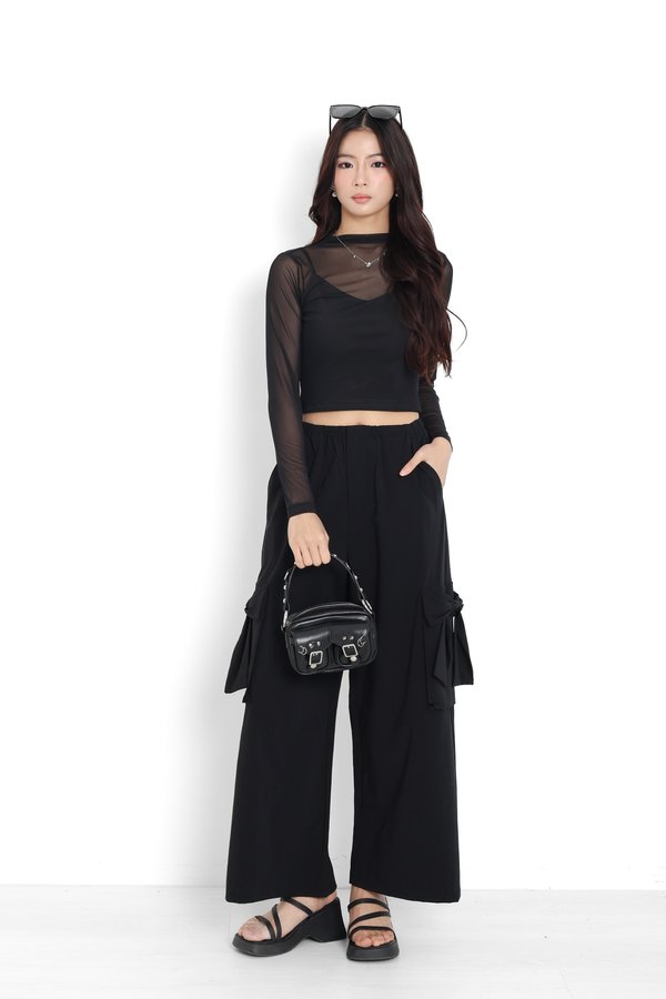 *TPZ* ADORE RIBBON CARGO PANTS IN BLACK