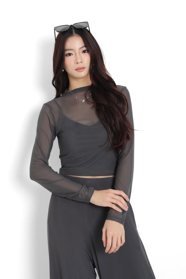 (PO ETA: END JULY) *TPZ LUXE MESH* VELL MESH LONG SLEEVES TOP IN DARK GREY
