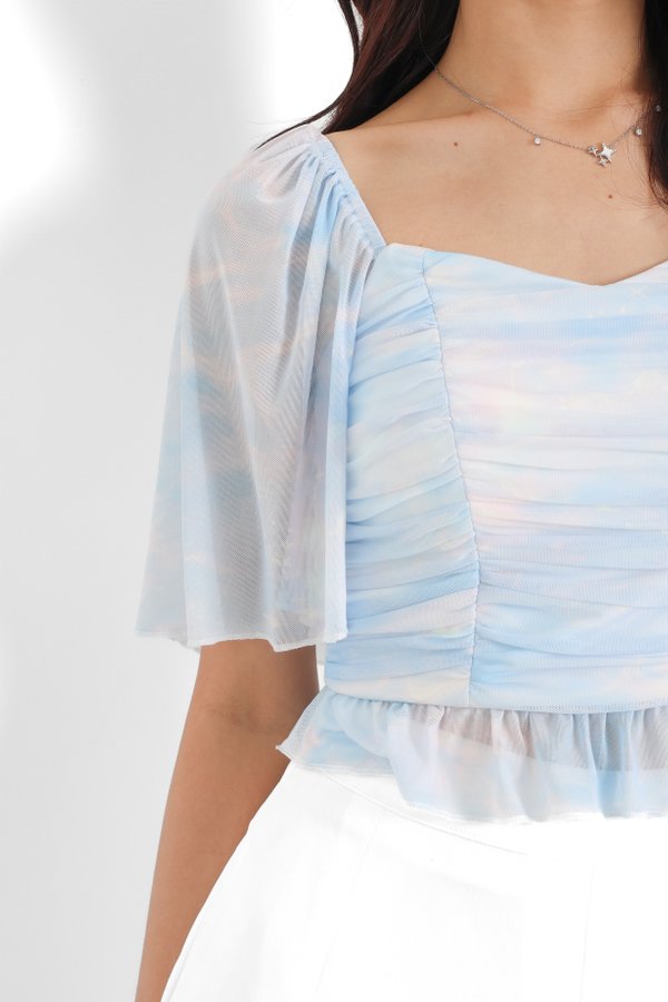 (PO ETA: MID JULY) *TPZ LUXE MESH* DESTINY FLUTTER SLEEVES TOP IN FANTASY SPELLBOUND SKIES