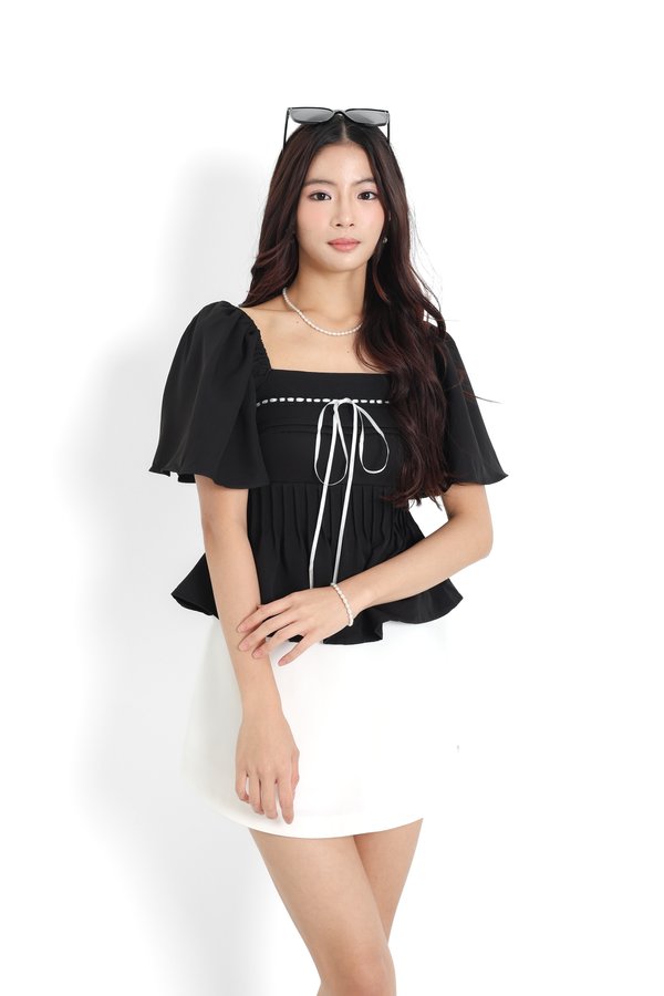 (PO ETA: END AUG) *TPZ* DOLL RIBBON FLUTTER SLEEVES TOP IN BLACK