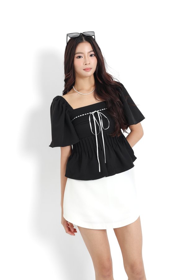(PO ETA: END AUG) *TPZ* DOLL RIBBON FLUTTER SLEEVES TOP IN BLACK