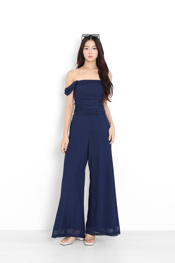 (PO ETA: END AUG) *TPZ LUXE MESH* STELLA HIGH WAISTED FLOWY MESH PANTS (REGULAR) IN MIDNIGHT NAVY