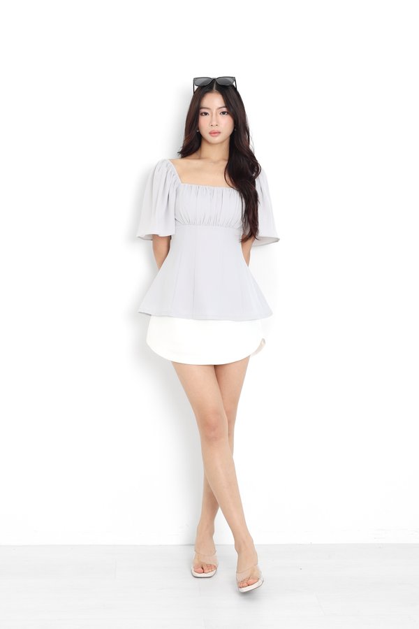 *TPZ* JACE FLUTTER SLEEVES LONGLINE TOP IN DOVE BLUE