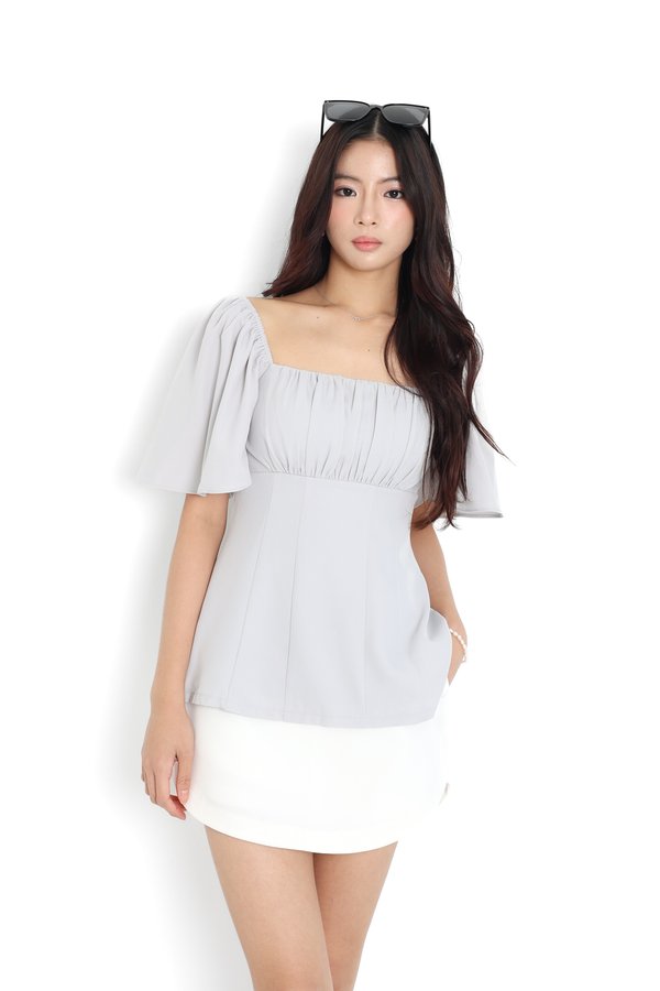 *TPZ* JACE FLUTTER SLEEVES LONGLINE TOP IN DOVE BLUE