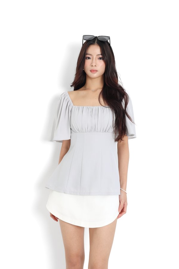 (PO ETA: MID JULY) *TPZ* JACE FLUTTER SLEEVES LONGLINE TOP IN DOVE BLUE