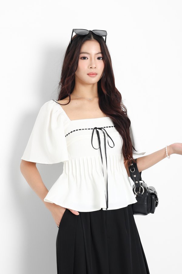 (PO ETA: END AUG) *TPZ* DOLL RIBBON FLUTTER SLEEVES TOP IN WHITE