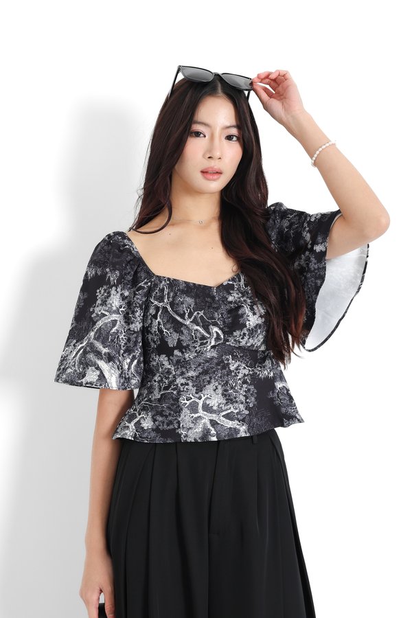 *TPZ* BLAIR SWEETHEART FLUTTER SLEEVES TOP 2.0 IN TOILE DE SECRET DEEP NAVY