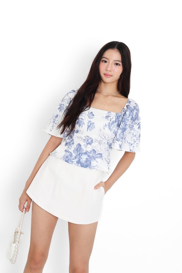 *TPZ* BLAIR FLUTTER SLEEVES TOP IN TOILE DE FORTUNE FROSTED BLUE
