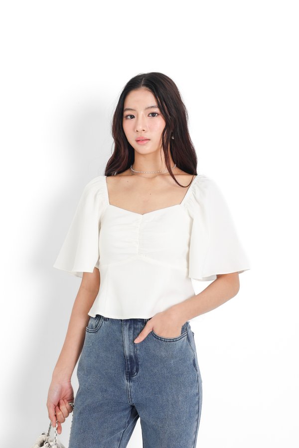 *TPZ* BLAIR SWEETHEART FLUTTER SLEEVES TOP 2.0 IN WHITE
