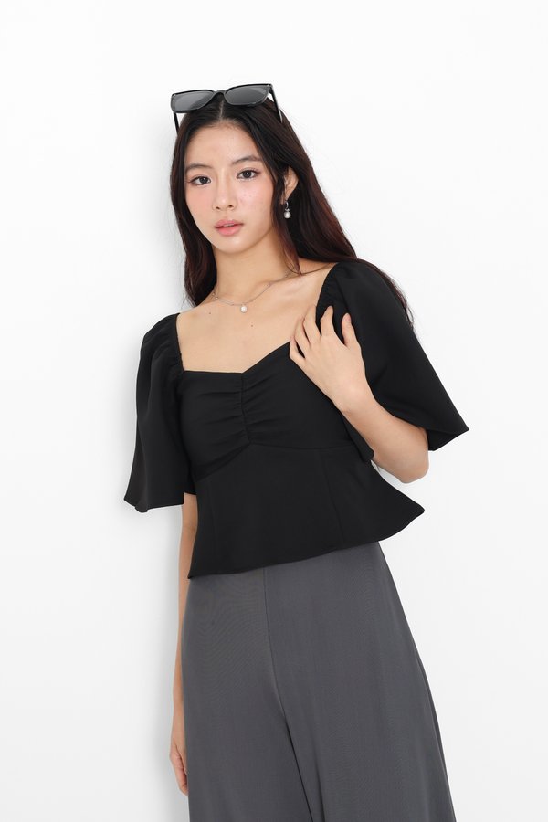 *TPZ* BLAIR SWEETHEART FLUTTER SLEEVES TOP 2.0 IN BLACK