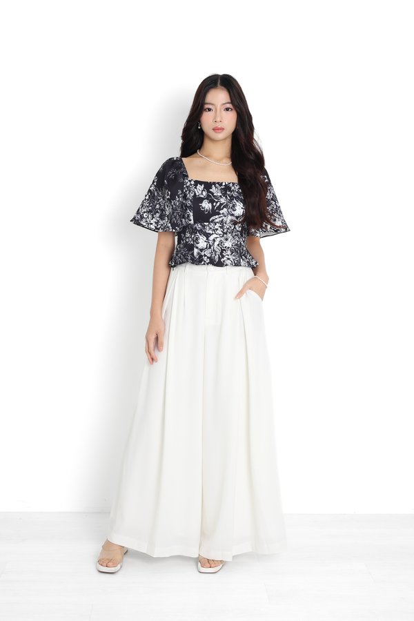 *TPZ* BLAIR FLUTTER SLEEVES TOP IN TOILE DE FORTUNE BLACK
