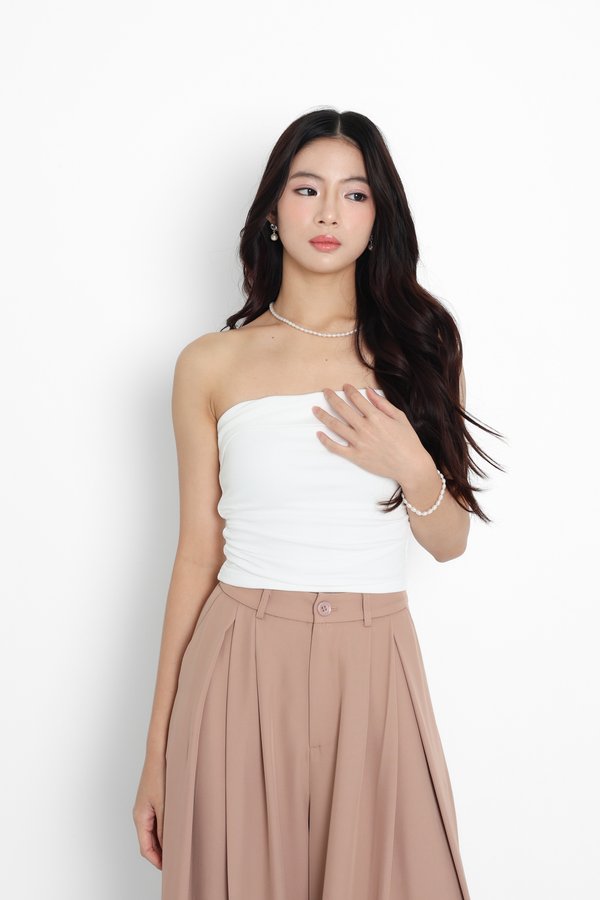 *TPZ* PERFECT CLASSY RUCHED TOP IN WHITE