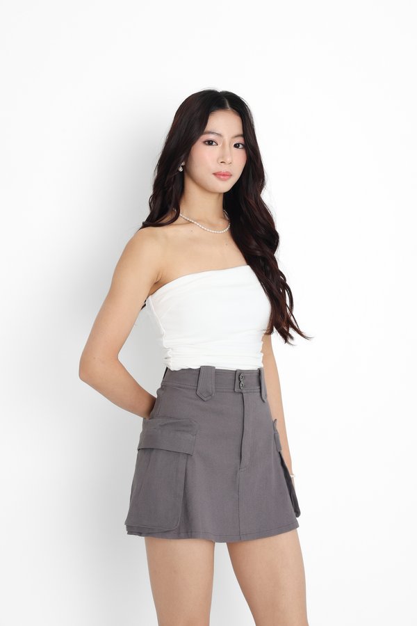 *TPZ* RIVELLE DENIM CARGO SKORTS (PETITE) IN LAVENDER MIST
