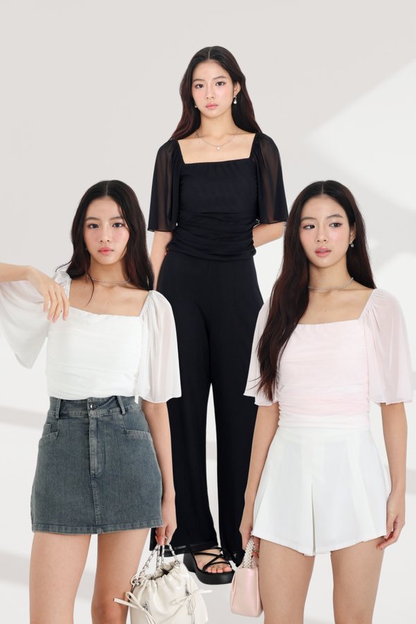 *TPZ LUXE MESH* CAS FLUTTER SLEEVES TOP (MULTIPLE COLOURS)