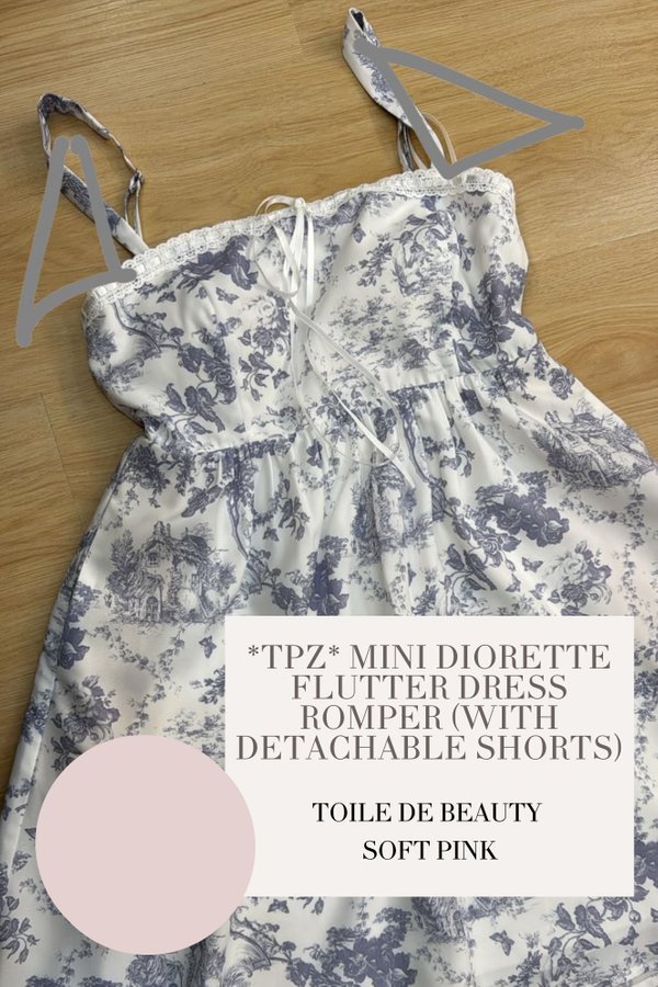 (PO ETA: END AUG) *TPZ* MINI DIORETTE FLUTTER DRESS ROMPER (WITH DETACHABLE SHORTS) IN TOILE DE BEAUTY SOFT PINK