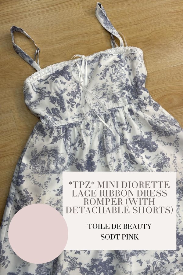 (PO ETA: END AUG) *TPZ* MINI DIORETTE LACE RIBBON DRESS ROMPER (WITH DETACHABLE SHORTS) IN TOILE DE BEAUTY SOFT PINK