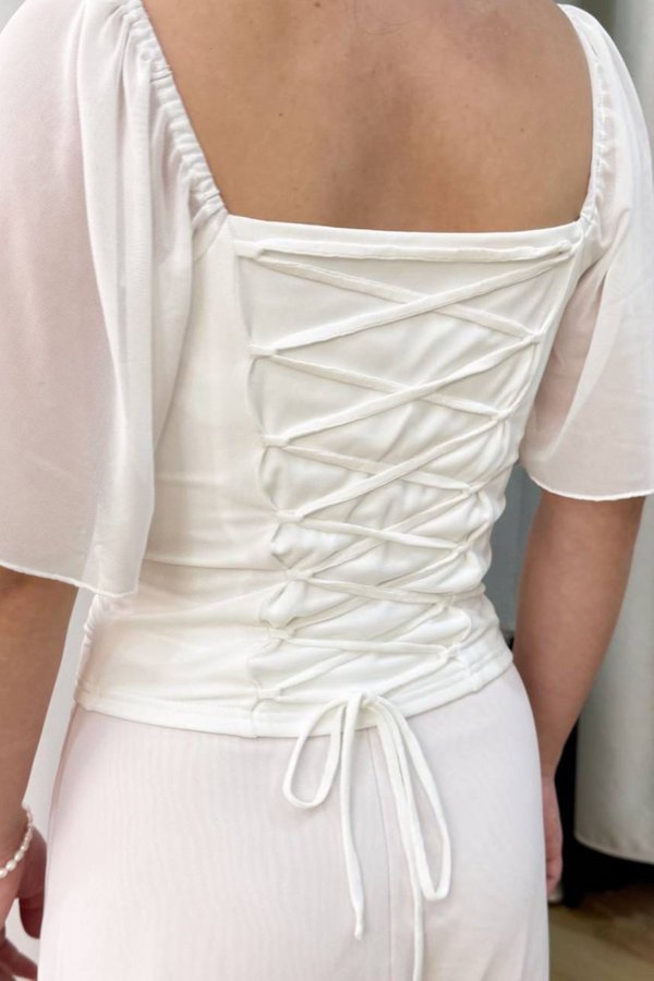 (PO ETA: MID AUG) *LUXE MESH* SOL CORSET MESH FLUTTER TOP IN WHITE