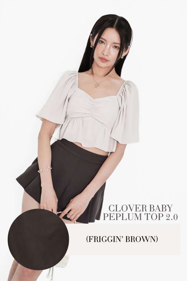 (PO ETA: END AUG) *TPZ* CLOVER BABY PEPLUM FLUTTER TOP 2.0 IN FRIGGIN' BROWN