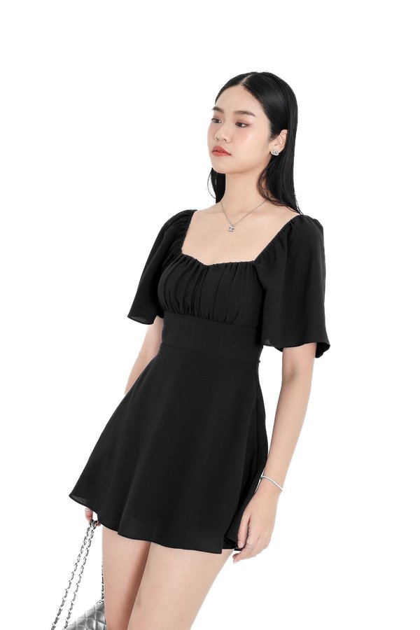 (PO ETA: END AUG) *TPZ* DESSA FLUTTER SLEEVES DRESS ROMPER WITH DETACHABLE SHORTS 2.0 IN BLACK