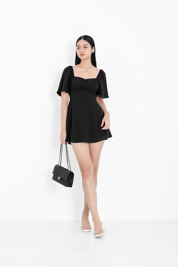 (PO ETA: END AUG) *TPZ* DESSA FLUTTER SLEEVES DRESS ROMPER WITH DETACHABLE SHORTS 2.0 IN BLACK