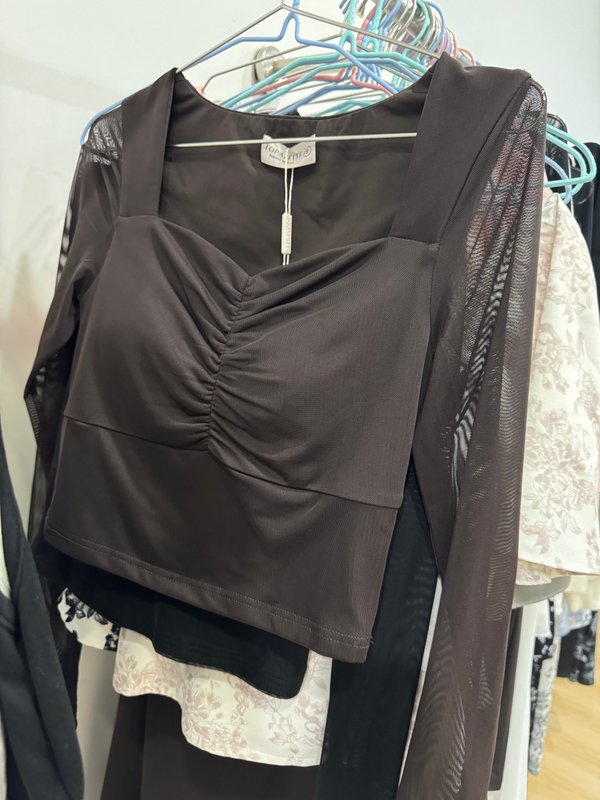 (PO ETA: END JULY) *TPZ LUXE MESH* DYNASTY LONG SLEEVES TOP IN FRIGGIN' BROWN