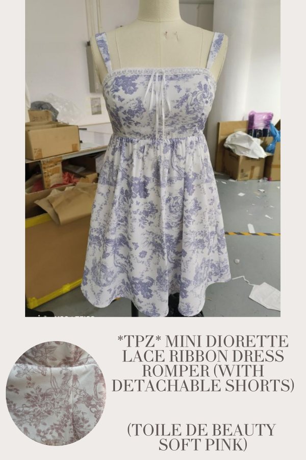 (PO ETA: END AUG) *TPZ* MINI DIORETTE LACE RIBBON DRESS ROMPER (WITH DETACHABLE SHORTS) IN TOILE DE BEAUTY SOFT PINK
