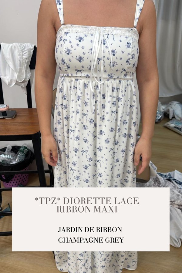 (PO ETA: END AUG) *TPZ* DIORETTE LACE RIBBON MAXI IN JARDIN DE RIBBON CHAMPAGNE GREY