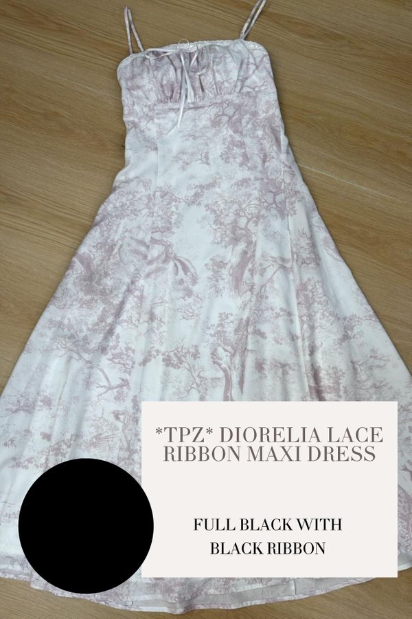 (PO ETA: END AUG) *TPZ* DIORELIA LACE RIBBON MAXI DRESS IN FULL BLACK WITH BLACK RIBBON
