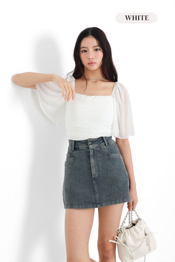 *TPZ LUXE MESH* CAS FLUTTER SLEEVES TOP (MULTIPLE COLOURS)