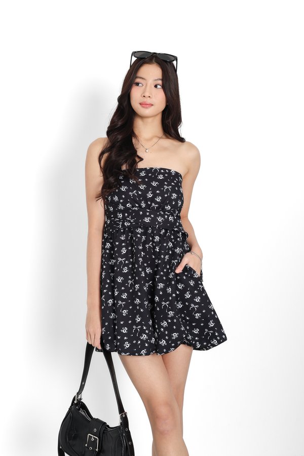 *TPZ* LUNE BUBBLE DRESS ROMPER (WITH DETACHABLE SHORTS) IN JARDIN DE RIBBON BLACK