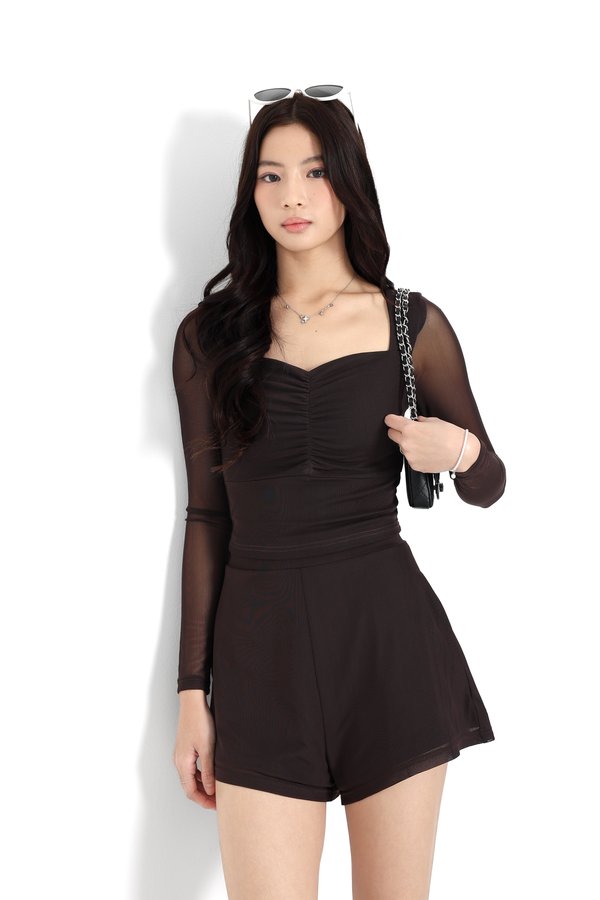 *TPZ LUXE MESH* DYNASTY LONG SLEEVES TOP IN FRIGGIN' BROWN