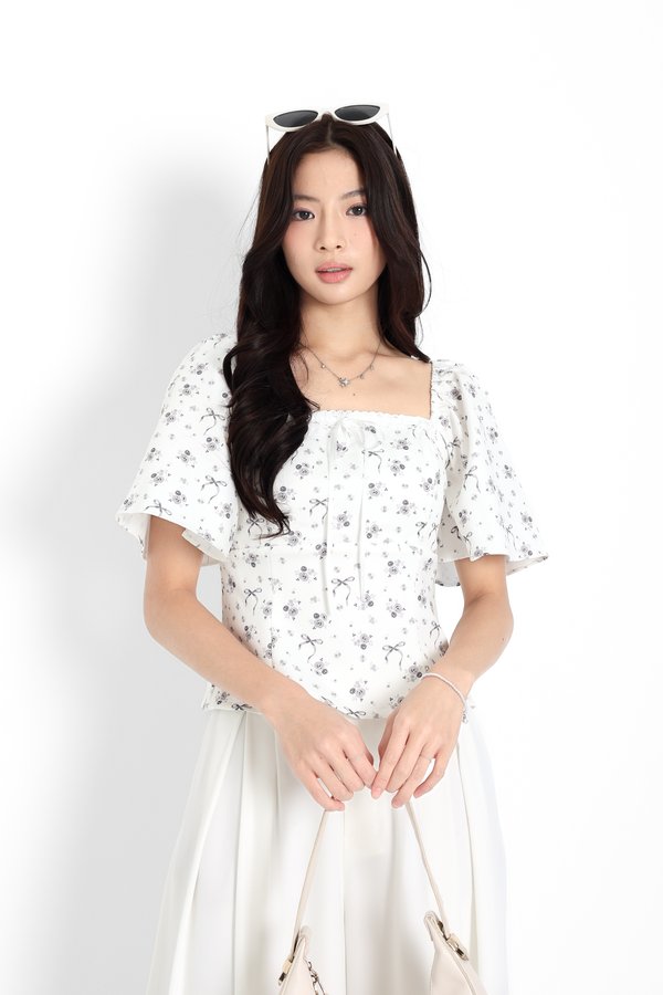 (PO ETA: END AUG) *TPZ* DIORE LACE FLUTTER TOP IN JARDIN DE RIBBON CHAMPAGNE GREY