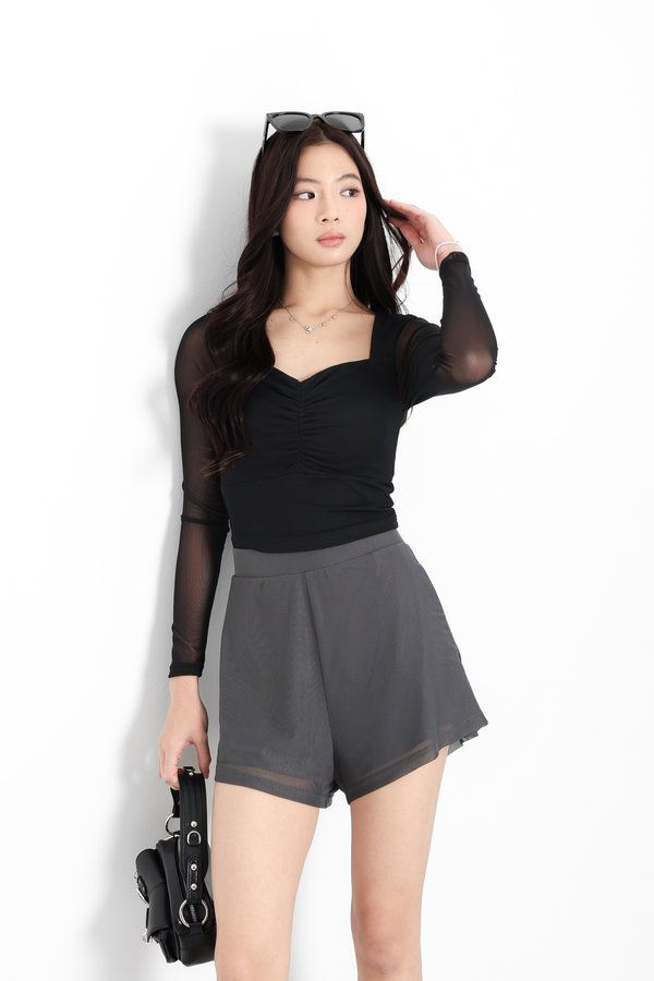 *TPZ LUXE MESH* DYNASTY LONG SLEEVES TOP IN BLACK