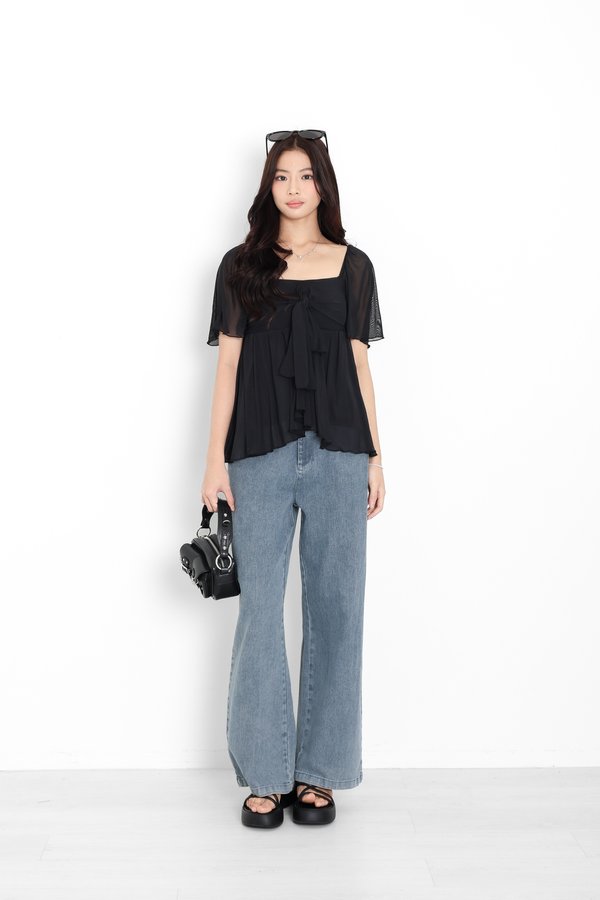 *TPZ LUXE MESH* CARA FLUTTER BABYDOLL TOP IN BLACK