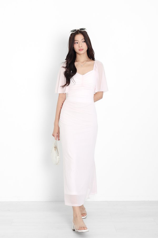 *TPZ LUXE MESH* DYNASTY FLUTTER SLEEVES TOP 5.0 IN ICE PINK