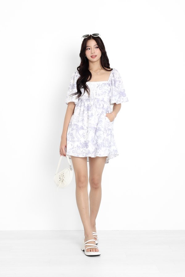 (PO ETA: END AUG) *TPZ* MINI DIORETTE FLUTTER DRESS ROMPER (WITH DETACHABLE SHORTS) IN TOILE DE ROMANCE SOFT LILAC