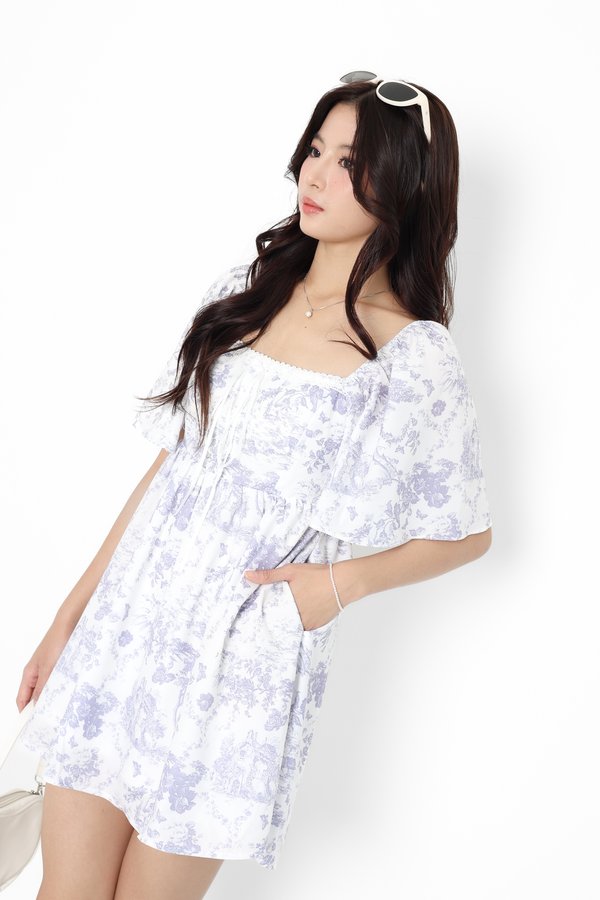 (PO ETA: END AUG) *TPZ* MINI DIORETTE FLUTTER DRESS ROMPER (WITH DETACHABLE SHORTS) IN TOILE DE ROMANCE SOFT LILAC