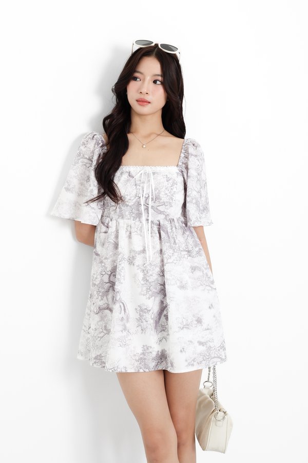 (PO ETA: END AUG) *TPZ* MINI DIORETTE FLUTTER DRESS ROMPER (WITH DETACHABLE SHORTS) IN TOILE DE SECRET CHAMPAGNE GREY