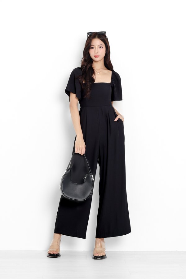 *TPZ* VENNA FLUTTER SLEEVES JUMPSUIT (PETITE) IN BLACK