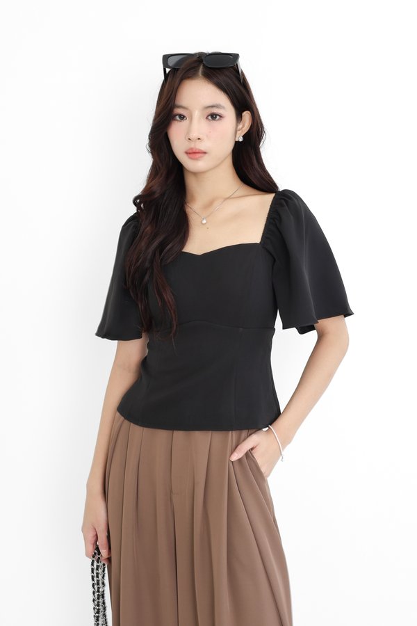 (PO ETA: END AUG) *TPZ* HERA FLUTTER SLEEVES TOP IN BLACK
